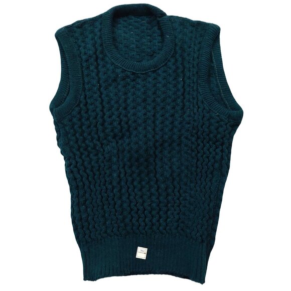 Vintage 1940s-1950s Dark Forest Green Crew Neck Sleeveless Knit Top Sweater Vest - Picture 2 of 7